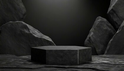 Marble Mystique: Stone Wall Podium Mockup for Minimal Presentation - obrazy, fototapety, plakaty