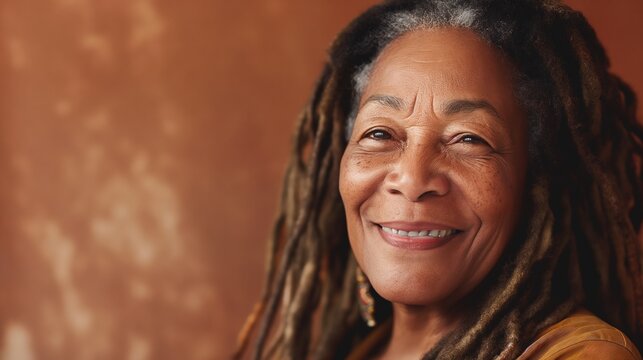 Radiant Smile Portrait of a Mature Woman with Dreadlocks