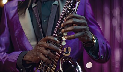 Person playing saxophone close up