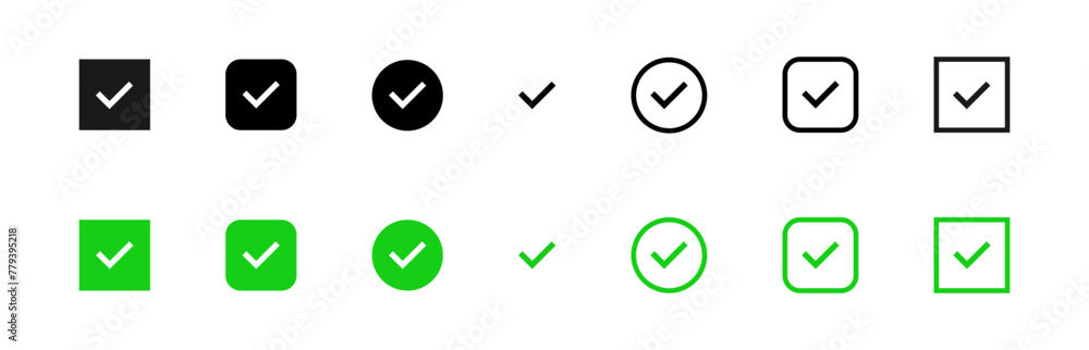 Poster check mark vector icon set. checkbox green tick. ok signs. correct symbols. checkmark web illustrati