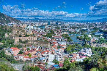 Narikala fortress overlooking downtown Tbilisi in Georgia © dudlajzov