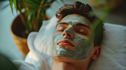 Man getting facial mask applied on his face