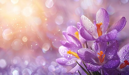 Fototapeta premium Purple flowers covered in water droplets