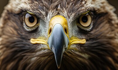 A macro portrait of amazing eagle, capturing the intricate patterns of its feathers and the striking details of its eyes and beak.