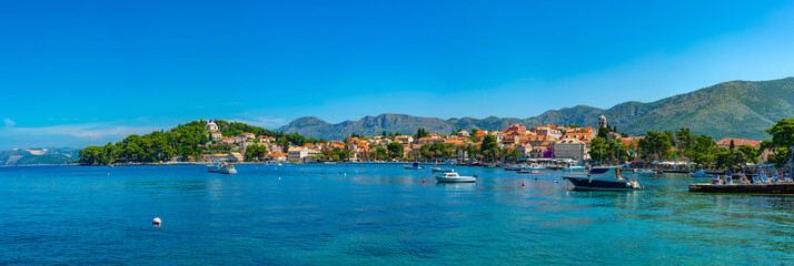 Seaside panorama of Croatian town Cavtat - obrazy, fototapety, plakaty