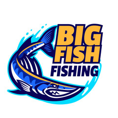 Barracuda Fishing Sport Mascot Logo Design - obrazy, fototapety, plakaty