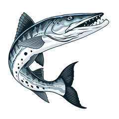 Hand Drawn Illustration of Barracuda Fish Vintage
