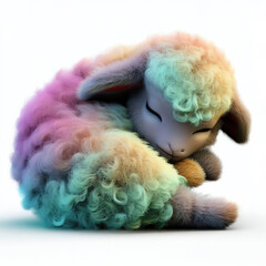 Beautiful cute fluffy sheep sleeping peacefully.with Generative AI technology