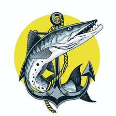 T-Shirt Design of Barracuda Fish Vintage Style