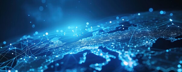 Western Europe in blue digital data map. Global communication network theme