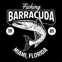T-Shirt Design of Fishing Barracuda in Black and White