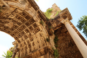 The ceiling of one of the entry arches of the Hadrians Gate, Antalya, Turkey