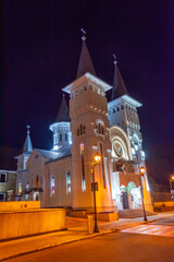 Fototapeta premium Night view of Orthodox Church Saint Stefan in Baia Mare, Romania