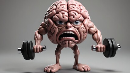 brain holding dumbbells
