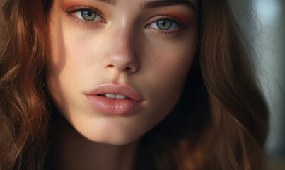 Beautiful young female model, close up photo.