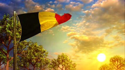 waving flag of Belgium at sunrise for anthem day - abstract 3D illustration