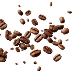 Coffee beans levitate or flying isolated on a white background with clipping path