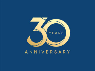 30th Anniversary luxury gold celebration with curved lines in Shapes number logo typography  vector design twisted infinity concept. Thirty years anniversary gold number template for celebration event