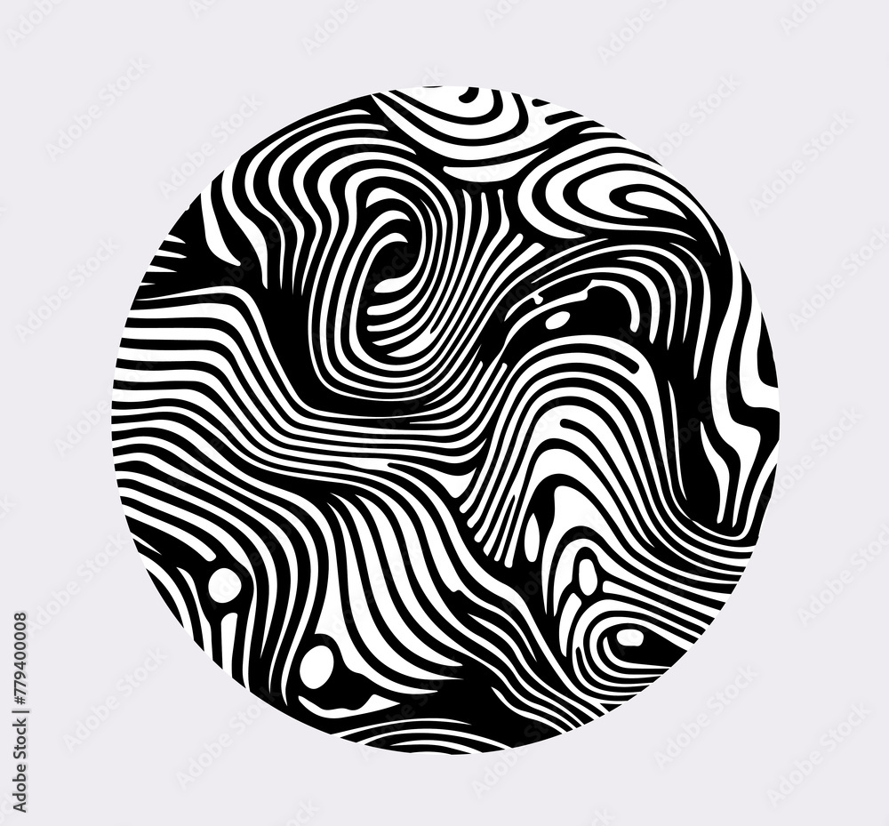 Aufkleber Abstract psychedelic black and white background with distorted lines and stains.