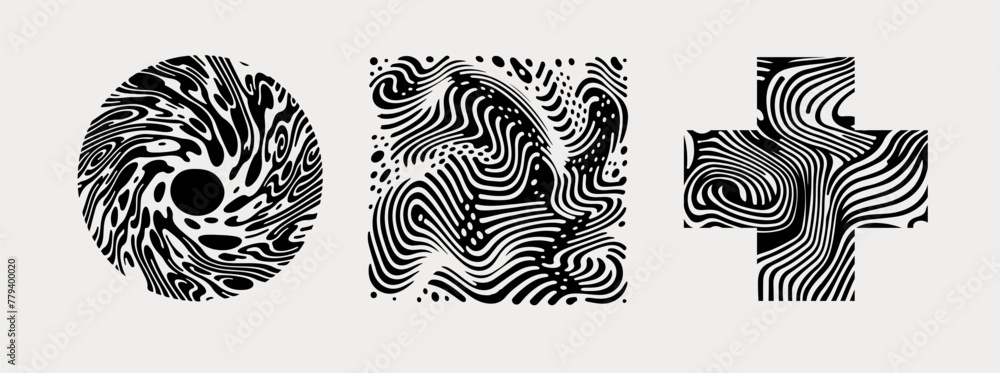 Poster Set of delicate figures with a psychedelic trippy pattern resembling ink blots and smudges.