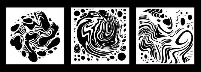 Set of zentangle doodle textures in black and white colors. Vector abstract backgrounds. - 779400021