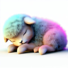 Obraz premium Beautiful cute fluffy sheep sleeping peacefully.with Generative AI technology 