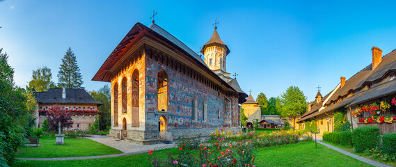 Sunset at the Moldovita monastery in Romania