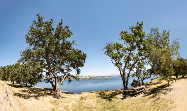 landscape of Lake Cachuma and surrounding mountains in California
