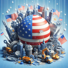 3d sphere flag of America - obrazy, fototapety, plakaty