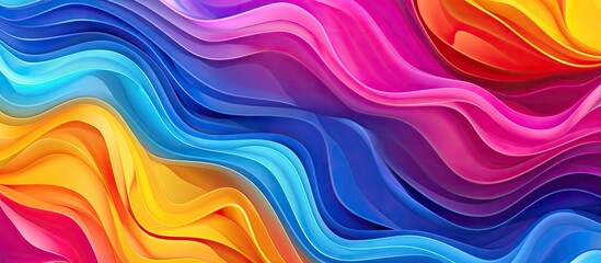Vibrant colors of purple, azure, and violet create a fluid and liquid wave pattern on a white textile background, resembling art paint in shades of aqua