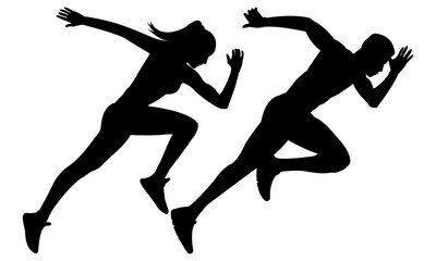Power Strides: Muscular Male and Female Sprinters in Fitness Action. Race to Success Inspiring Running Character Silhouettes. Dynamic Running and Racing Characters isolated element.