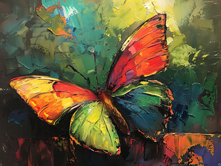 Butterfly oil painting, the beauty of beautiful insects with bright colors