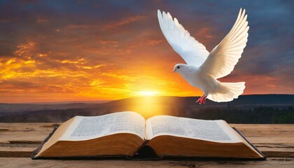 Pentecostal: White Dove in the Fire , the Symbol of Holy Spirit. - obrazy, fototapety, plakaty