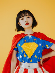 スーパーヒーロー風コスプレのアジア人女性