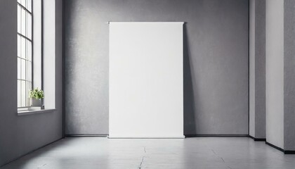 Serene Space: 3x5 Meter White Backdrop Template in Room with Grey Paint - 3D Render