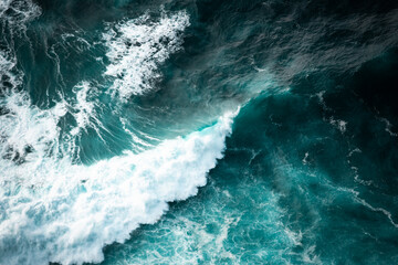 Ocean waves crashing, top down aerial drone view. Storm on sea or ocean