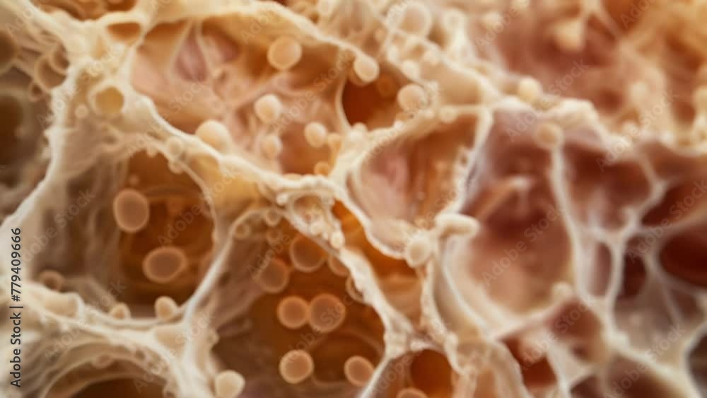Poster a microscopic view of cartilage tissue with small round cells tered throughout a matrix of fibers. t