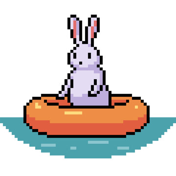 pixel art of abbit swim ring