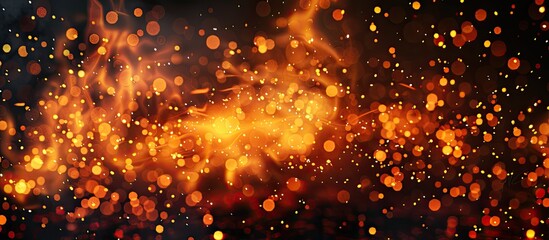 A plethora of sparks are illuminating the sky against a dark backdrop resembling an astronomical object. The display resembles a fiery dance in the air