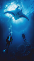 Oceanic Depths: Manta Ray Encounters Divers