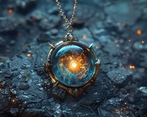 Use digital tools to depict a mystical amulet that holds incredible powers in a sci-fi setting