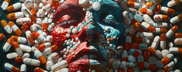 Fototapeta premium Capture the duality of painkillers and the potential dangers of overdose in a thought-provoking artwork