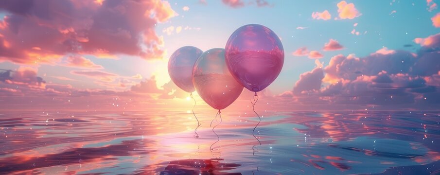 Balloon bouquet, so cute, rainbow, candy, cartoon sky pastel style medium shot