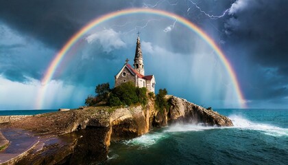 Like a Wise man: Parable about The Church Built on the Rock: Matthew 7. - obrazy, fototapety, plakaty
