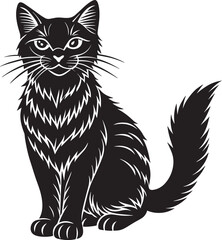 Black Cat  silhouette- Black and White Vector Illustration, 