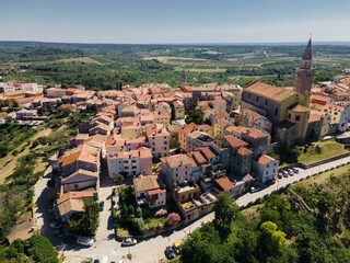 Buje Aerial Historic Town Istria, Croatia. Europe Travel Destination. - obrazy, fototapety, plakaty