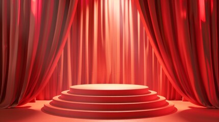 red stage curtains with spotlight - obrazy, fototapety, plakaty