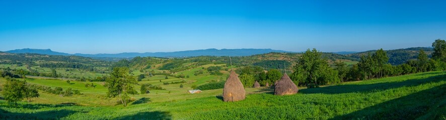 Rural countryside of Maramures in Romania during a summer day
