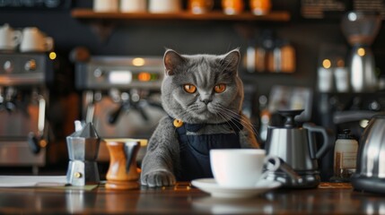 cat dressed as a barista