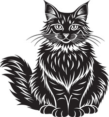 Maine Coon Cat - Black and White Vector Illustration. 